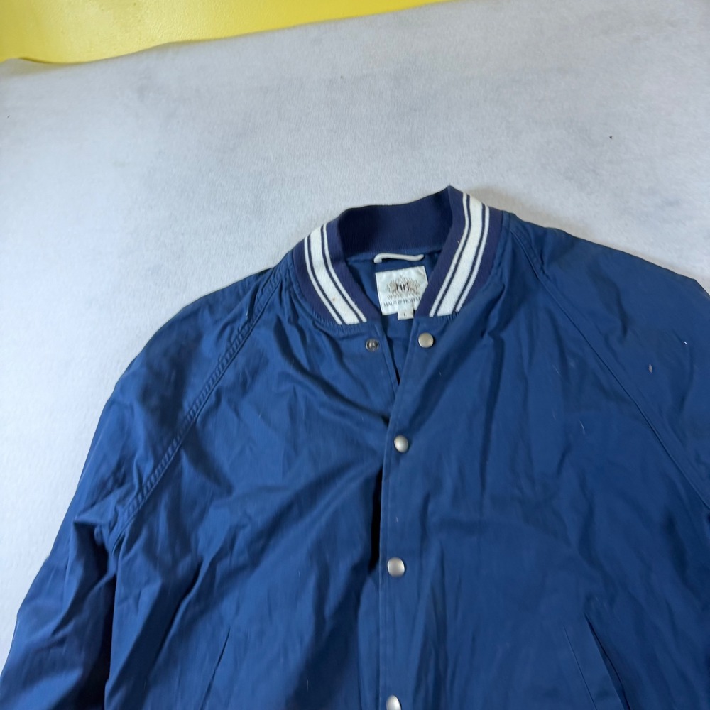 Maus & Hoffman Mens Navy Blue Striped Trim Bomber Varsity Jacket Made in Italy L